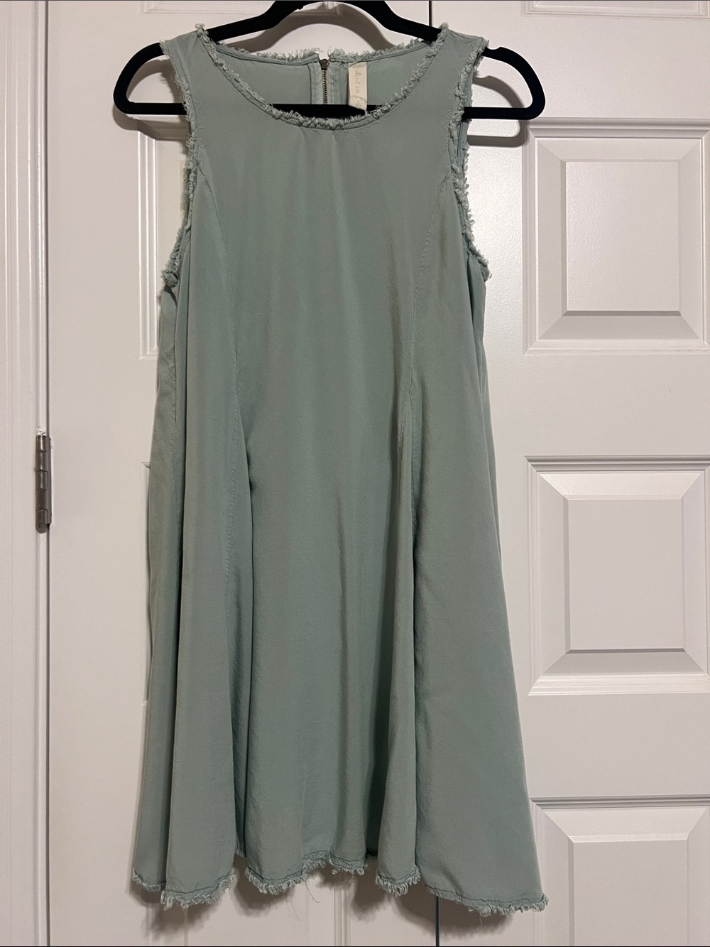 Altar'd State Sleeveless Sage Mini Dress with Frayed Trim